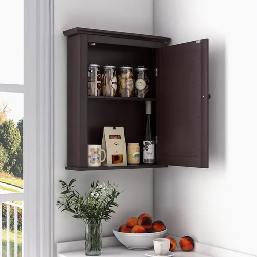 Vista 8 de Botiquín marrón con espejo, almacenamiento ajustable montado en la pared para baño, sala de estar, dormitorio, entrada y cocina