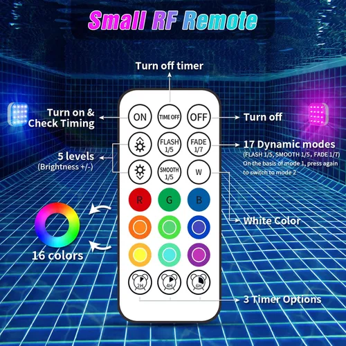 Vista 3 de Luces LED sumergibles con control remoto, luz LED subacuática impermeable, batería recargable, lámpara de 16 colores cambiantes, luces sumergibles
