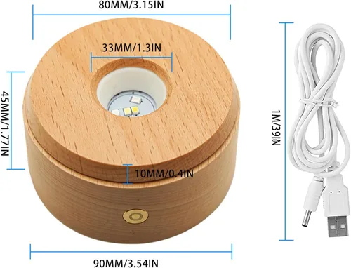 Vista 2 de Base de pantalla LED de madera, soporte de exhibición giratorio, base redonda iluminada de madera, 8 modos de iluminación, soporte de luces LED