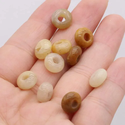 Vista 6 de 50 cuentas sueltas de piedra semipreciosa natural con agujero grande, forma de ábaco, ópalo de moda, amatista, unakita, cuarzo rosa, cuentas
