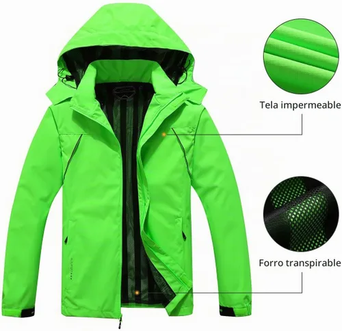 Vista 2 de Chaqueta impermeable para hombre, rompevientos, ligera, con capucha desmontable