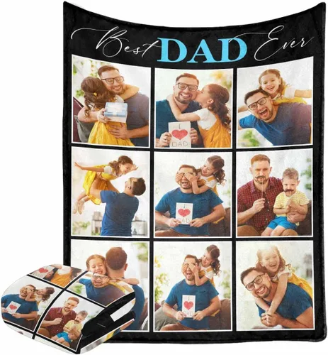 Vista 11 de Manta personalizada para el Día del Padre de parte de los niños, manta personalizada con fotos de Best Dad Ever, regalo de cumpleaños para papá