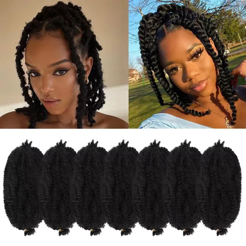 Vista 47 de Cabello para Trenzas Marley Twist de 10 pulgadas Negro 3 Paquetes Cabello Afro Twist Elástico Preseparado para Locs Suaves Cabello Spring Twist