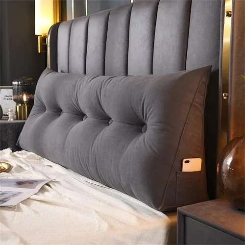 Vista 9 de Almohada triangular grande de cuña de lectura, cojín para cabecero de cama, cojín para cabecero, cojín para cama individual, matrimonial, Queen, Azul