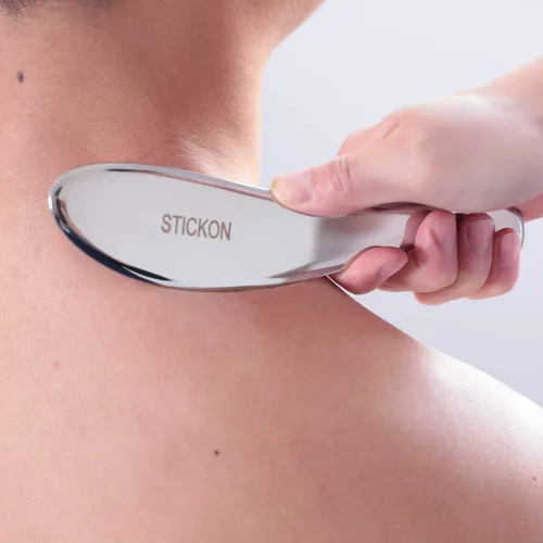 Vista 2 de STICKON Herramienta de masaje de raspado Gua Sha de acero inoxidable Herramientas IASTM gran herramienta de movilización de tejidos blandos