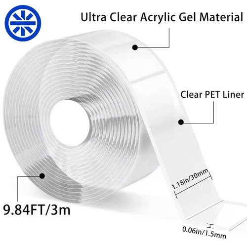 Vista 2 de Cinta de doble cara resistente, cinta de montaje transparente, tiras adhesivas fuertes, cinta transparente reutilizable para decoración del hogar