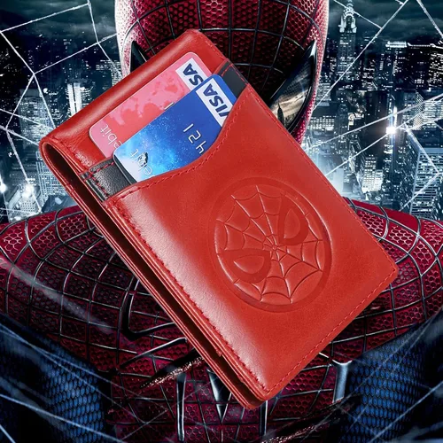 Vista 9 de IRON SPIDER Carteras para hombre con pantera de personaje de superhéroe, barrera RFID, ultrafina doble pliegue de cuero minimalista bolsillo frontal