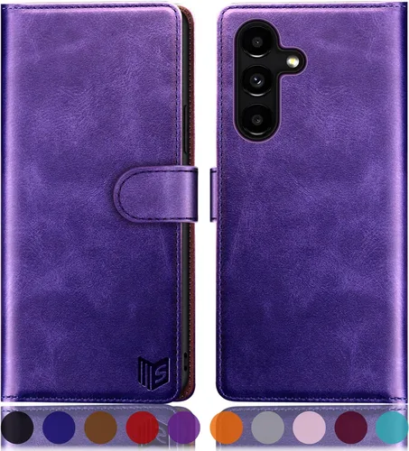 Vista 12 de SUANPOT Funda tipo cartera para Samsung Galaxy S24 5G con bloqueo RFID, tarjetero de crédito, funda protectora de piel sintética con tapa para Negro
