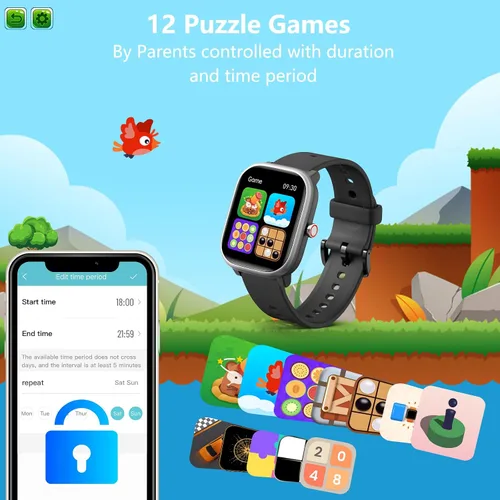 Vista 4 de Reloj para Niños para Niñas y Niños de 6-15 Años - Reloj Inteligente para Niños de 1.8" Rastreador de Fitness, Sin Necesidad de Teléfono, Podómetro