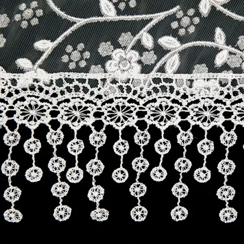Vista 5 de Velo de capilla de diseño floral blanco católico con borlas 54 pulgadas