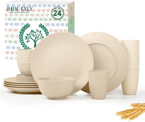 Vista 30 de Homienly Juegos de Vajilla Premium de Paja de Trigo, Platos y Tazones Ligeros e Irrompibles, Tazas, Servicio para 4, Apto para Lavavajillas