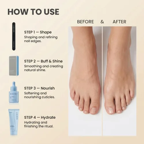 Vista 2 de SEACRET Juego de pedicura del Mar Muerto, kit de spa de pies en casa para talones agrietados y pies secos, kit de pedi de 4 piezas con crema