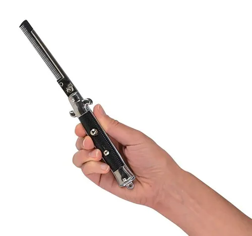 Vista 7 de Switchblade - Peine plegable de bolsillo de 9 pulgadas, peine de acero inoxidable para barba para hombres, peines de bigote de dientes finos