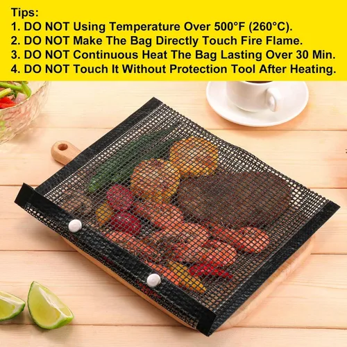 Vista 9 de Bolsas de malla para parrilla de barbacoa reutilizables para parrillas al aire libre, 3 bolsas antiadherentes para parrillas eléctricas de gas
