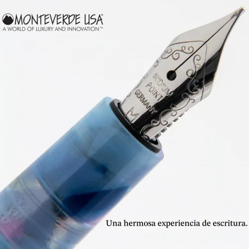 Vista 3 de Monteverde MVP - Pluma estilográfica Blue Squares - Punta flexible - Mini bolígrafo de bolsillo compacto y versátil - Punta JoWo fabricada en Azul