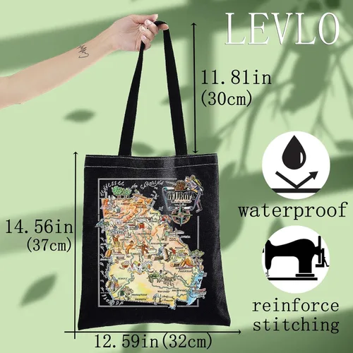 Vista 3 de LEVLO Fun State Map Of Georgia Tote Bag Georgia Travel Souvenir Gift 1940's Georgia Cartoon Illustration Shoulder Bag