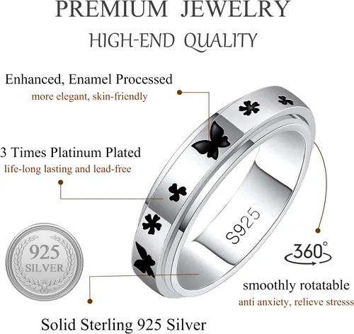 Vista 4 de LEXLUNE Animal Ring Fidget Ring Spinner Ring for Anxiety Women Men Girlfriend Daughter Teen Girl Real S925 Sterling Silver Band Ring