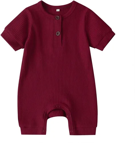 Vista 97 de Mameluco unisex de manga corta para bebé recién nacido, con botones, de una pieza, ropa de color sólido