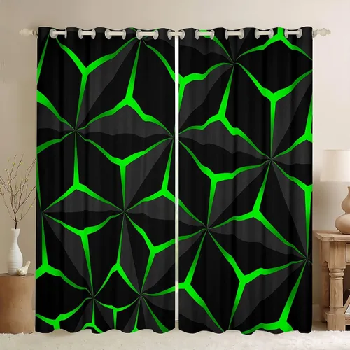 Vista 31 de Feelyou - Cortinas de ventana en forma de panal, tema geométrico hexagonal con luces de neón verdes, para chicos adolescentes y hombres, elegante
