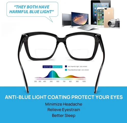 Vista 5 de Lentes de lectura bifocales para mujeres y hombres, bifocales cuadrados, con bloqueo de luz azul, lectores 1.0, 1.25, 1.5, 1.75, 2.0 a 3.0, 3.5