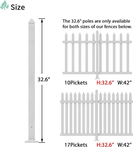 Vista 2 de SunnyRoyal Kit de poste de valla de piquete de 32.6 pulgadas de alto para valla de estacas rectas blancas de vinilo de PVC accesorios para valla