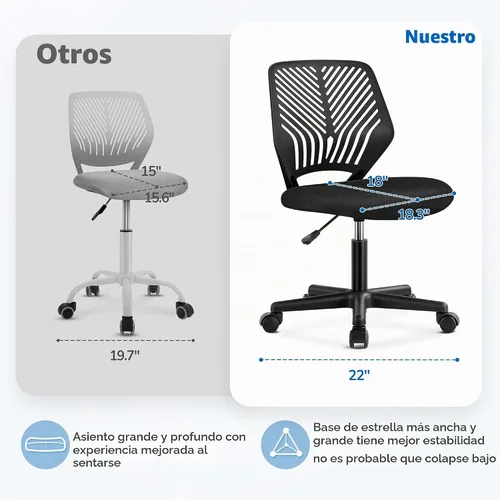 Vista 5 de Topeakmart Silla de escritorio de oficina pequeña sin brazos, giratoria de Negro