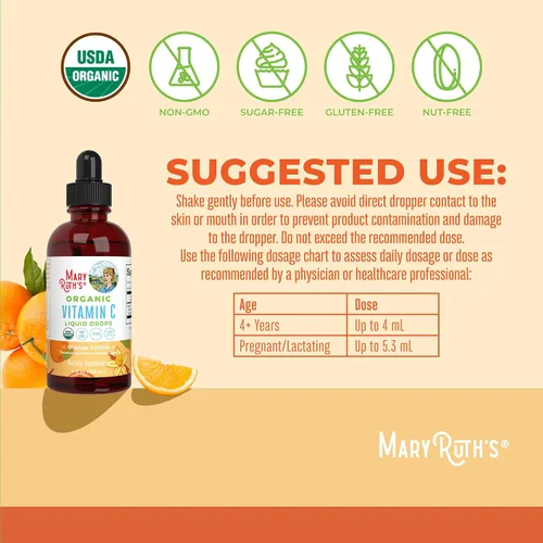 Vista 3 de MaryRuth Organics Suplemento orgánico de vitamina C Gotas líquidas de vitamina C para adultos y niños Suplemento de apoyo inmunológico
