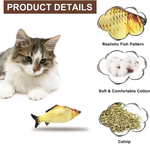 Vista 3 de WishLotus Juguetes de hierba gatera, paquete de 3 unidades, juguetes interactivos de peces para gatos rellenos de algodón con hierba gatera