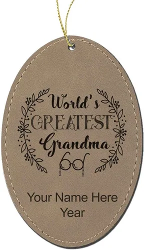 Vista 5 de LaserGram Personalized Christmas Ornament, World's Greatest Grandma, Faux Leather, Custom Laser Engraved Gift Idea (Oval Shape, Black with Gold)