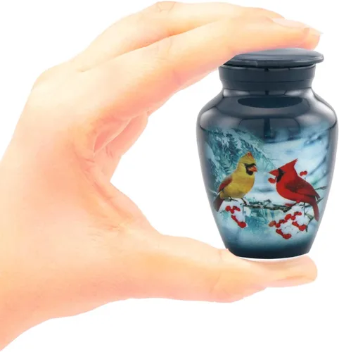 Vista 8 de Immortal Memories Mini urna cardenal – Cozy Cardinals Sharing Urn con funda y bolsa de terciopelo, color gris (CC-K Keepsake)
