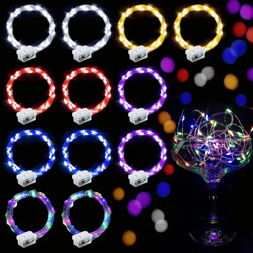 Vista 29 de Aogist Paquete de 24 luces de hadas, 3 modos, 2,1 metros, 20 luces LED, impermeables, cable plateado, funcionan con pilas, mini luces de alambre