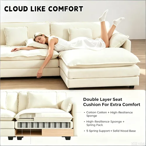 Vista 5 de Sofá modular modular con otomano: sofá moderno en forma de L de 76.7 pulgadas, cómodo sofá biplaza, sofá de 3 plazas de felpilla con almohada