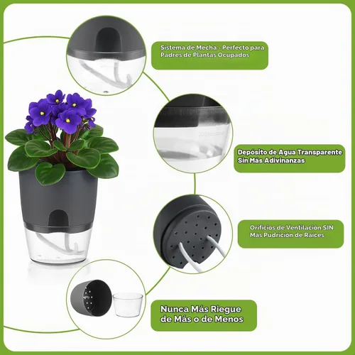 Vista 7 de Macetas de riego automático para plantas de interior, macetas para exteriores, paquete de 3 macetas de riego automático de 6 pulgadas, macetas