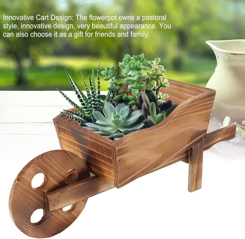 Vista 3 de Maceta de madera para carrito, macetas suculentas de carretilla, maceta de carro, macetas decorativas con forma de carrito para decoración