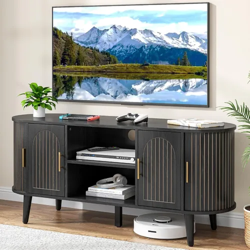 Vista 11 de Mxtxmy Soporte de TV acanalado de 51 pulgadas, centro de entretenimiento moderno de mediados de siglo para televisores de hasta 60 pulgadas