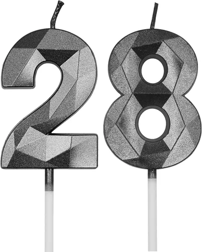 Vista 8 de Velas de cumpleaños número 28 y 82 para pastel, velas doradas con forma de diamante 3D con forma de diamante, decoraciones de cumpleaños