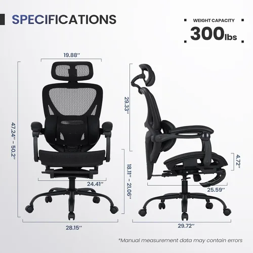 Vista 3 de MALOL Silla de oficina ergonómica de malla con reposapiés, silla ejecutiva de escritorio de computadora con respaldo alto con reposacabezas