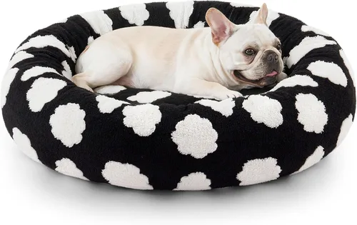 Vista 25 de JOEJOY - Cama redonda para perros pequeños con forma de dona jacquard, azul Azul nube