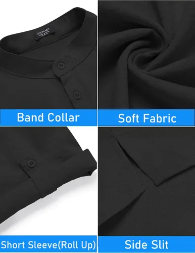 Vista 7 de COOFANDY Conjunto de lino de 2 piezas para hombre, camisa Henley, manga corta y pantalones cortos, trajes a juego para yoga y playa