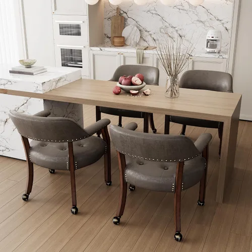 Vista 4 de LEEMTORIG Sillas de comedor con ruedas y brazos, Sillas de comedor con ruedas, Sillas de mesa de póker, Sillas de madera maciza Boss Caption's