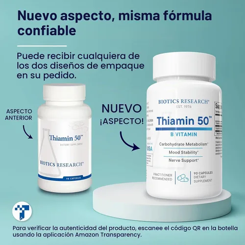 Vista 4 de BIOTICS RESEARCH Tiamina 50™ – Vitamina B1 de alta potencia 50 mg 90