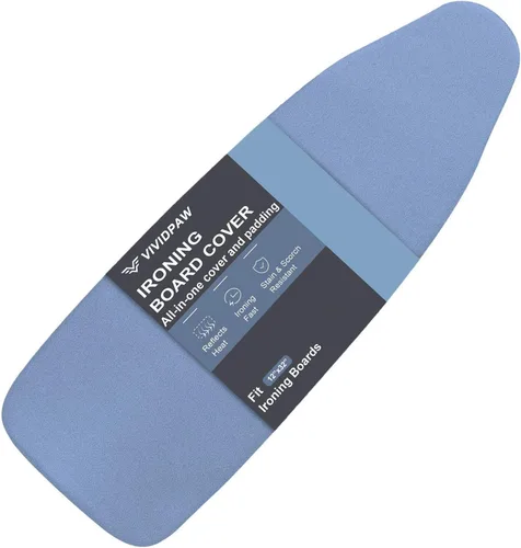 Vista 18 de VividPaw Funda y almohadilla para tabla de planchar, tamaño estándar 15"x54", acolchado grueso, borde elástico, revestimiento de silicona