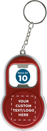 Vista 10 de DISCOUNT PROMOS Abrebotellas personalizado y llaveros LED, juego de 10/50/100, paquete personalizado a granel, perfecto para ferias, recuerdos