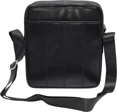 Vista 3 de Marshal Bolso cruzado para hombre de cuero genuino para iPad, tabletas, viajes, ciclismo, senderismo, oficina, negocios, Negro