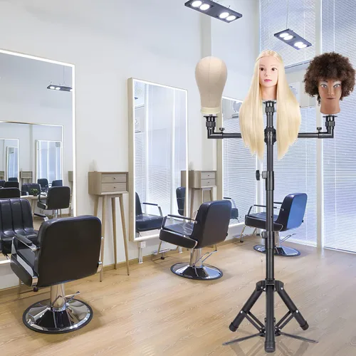 Vista 2 de AliLeader - Trípode para peluca de 50 pulgadas y 3 brazos (cabeza de maniquí no incluida) Acero inoxidable, para entrenamiento de peluquería