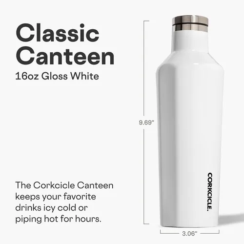 Vista 2 de Botella de agua aislada Corkcicle Classic Canteen - Taza reutilizable de acero inoxidable - Triple aislamiento - Mantiene las bebidas frías durante
