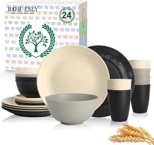 Vista 21 de Homienly Juegos de Vajilla Premium de Paja de Trigo, Platos y Tazones Ligeros e Irrompibles, Tazas, Servicio para 4, Apto para Lavavajillas