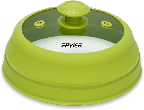 Vista 15 de FPVIER Cubierta plegable para salpicaduras de microondas - Tapa ventilada de silicona y vidrio con mango de fácil agarre, se ajusta a platos