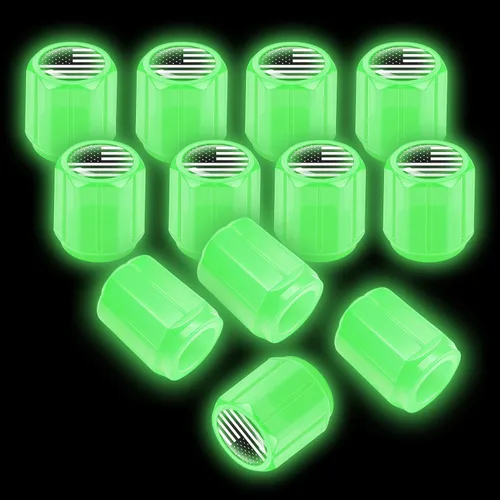 Vista 11 de 12 tapas de vástago de válvula de neumático, tapas de válvula de neumático que brillan en la oscuridad, tapas de presión iluminadas resistentes a