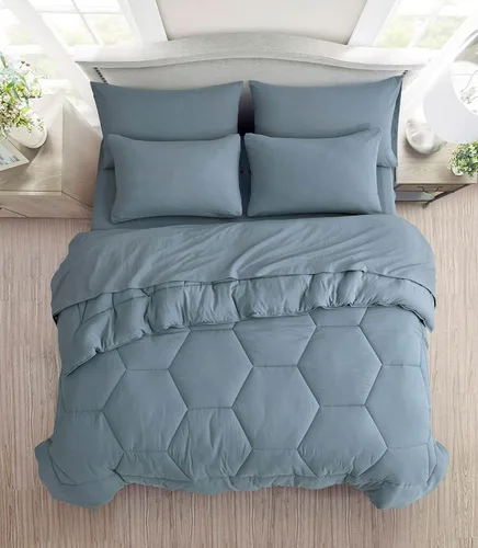 Vista 2 de Chezmoi Collection Piper - Juego de ropa de cama King en una bolsa, 7 piezas, acolchado hexagonal de panal de abeja, suave lavado, microfibra